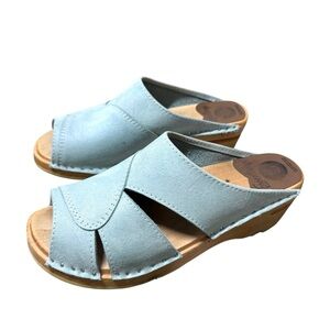 Swedish Wooden Clogs Troentorp Mariah Light Blue Suede Size US Womens 7 / EU 37
